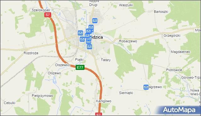 mapa Tatary gmina Nidzica, Tatary gmina Nidzica na mapie Targeo