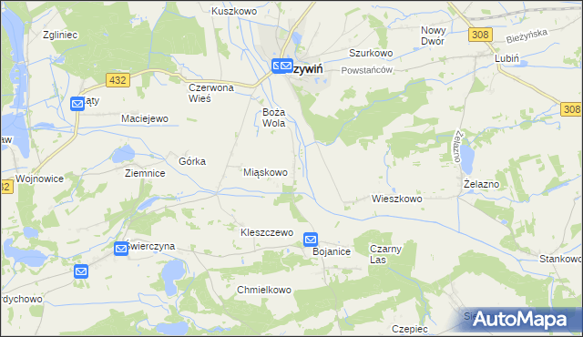 mapa Teklimyśl gmina Krzywiń, Teklimyśl gmina Krzywiń na mapie Targeo