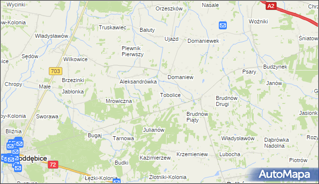mapa Tobolice gmina Dalików, Tobolice gmina Dalików na mapie Targeo