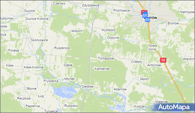 mapa Tomaszów gmina Żarnów, Tomaszów gmina Żarnów na mapie Targeo