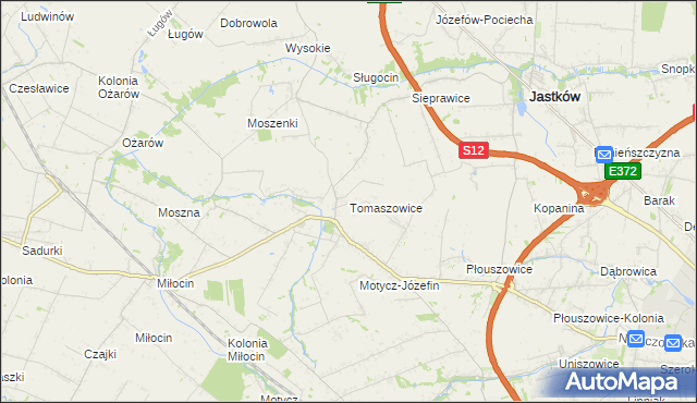 mapa Tomaszowice gmina Jastków, Tomaszowice gmina Jastków na mapie Targeo