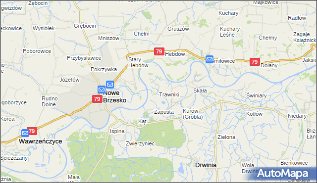 mapa Trawniki gmina Drwinia, Trawniki gmina Drwinia na mapie Targeo
