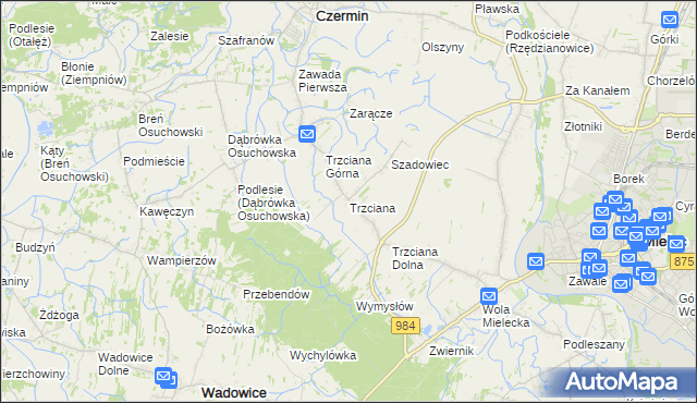 mapa Trzciana gmina Czermin, Trzciana gmina Czermin na mapie Targeo