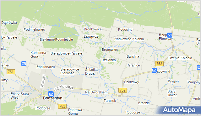 mapa Trzcianka gmina Bodzentyn, Trzcianka gmina Bodzentyn na mapie Targeo