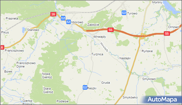mapa Turznica gmina Ostróda, Turznica gmina Ostróda na mapie Targeo
