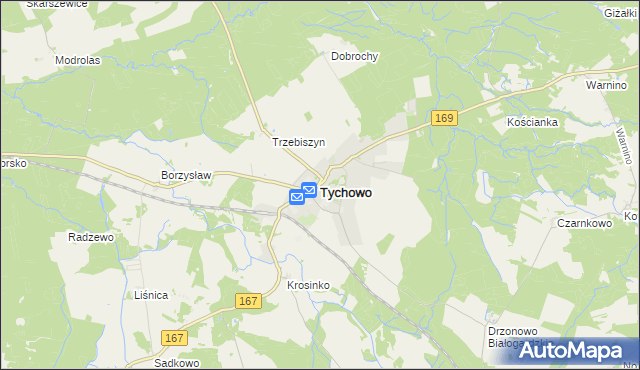 mapa Tychowo powiat białogardzki, Tychowo powiat białogardzki na mapie Targeo