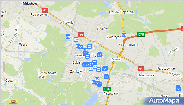 mapa Tychów, Tychy na mapie Targeo