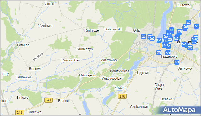 mapa Wiatrowiec gmina Wągrowiec, Wiatrowiec gmina Wągrowiec na mapie Targeo