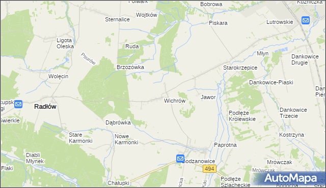 mapa Wichrów gmina Radłów, Wichrów gmina Radłów na mapie Targeo