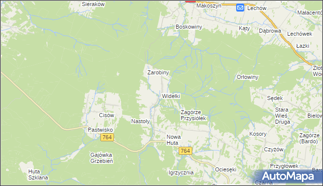 mapa Widełki gmina Daleszyce, Widełki gmina Daleszyce na mapie Targeo