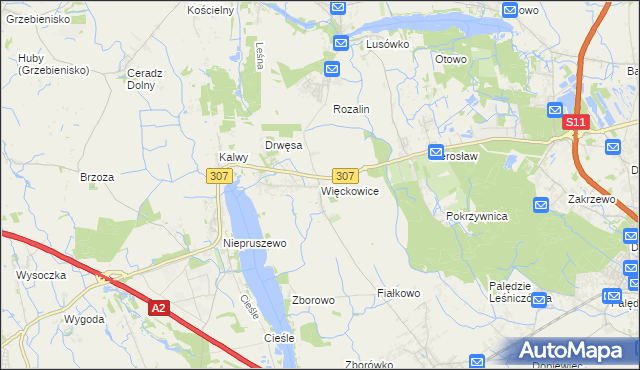 mapa Więckowice gmina Dopiewo, Więckowice gmina Dopiewo na mapie Targeo