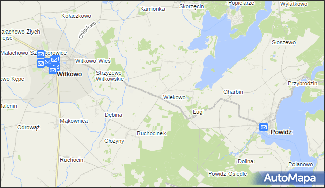 mapa Wiekowo gmina Witkowo, Wiekowo gmina Witkowo na mapie Targeo