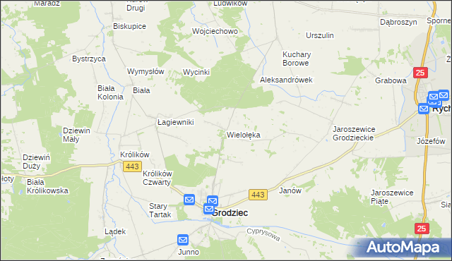 mapa Wielołęka gmina Grodziec, Wielołęka gmina Grodziec na mapie Targeo