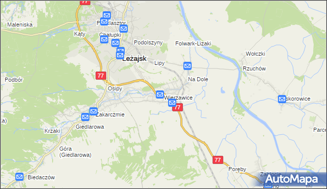 mapa Wierzawice, Wierzawice na mapie Targeo
