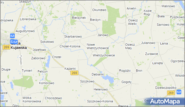 mapa Wietrzychowice gmina Izbica Kujawska, Wietrzychowice gmina Izbica Kujawska na mapie Targeo
