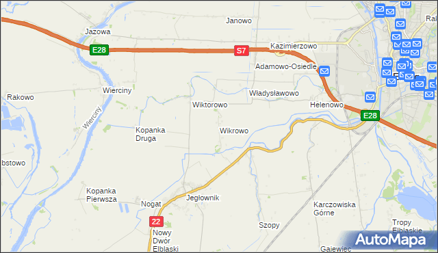 mapa Wikrowo gmina Gronowo Elbląskie, Wikrowo gmina Gronowo Elbląskie na mapie Targeo