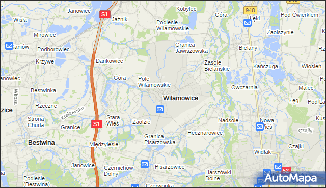 mapa Wilamowice powiat bielski, Wilamowice powiat bielski na mapie Targeo