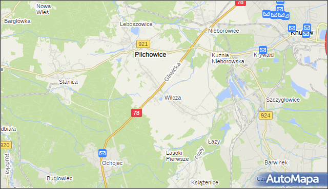 mapa Wilcza gmina Pilchowice, Wilcza gmina Pilchowice na mapie Targeo
