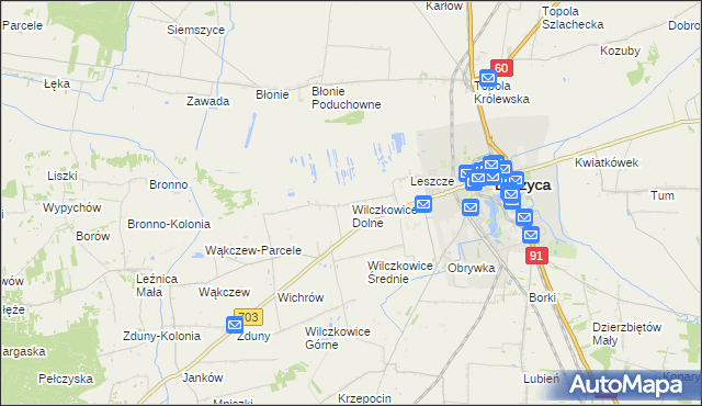 mapa Wilczkowice Dolne gmina Łęczyca, Wilczkowice Dolne gmina Łęczyca na mapie Targeo