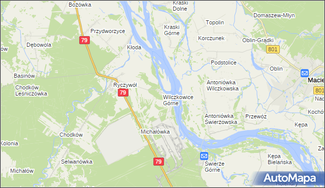mapa Wilczkowice Górne gmina Kozienice, Wilczkowice Górne gmina Kozienice na mapie Targeo
