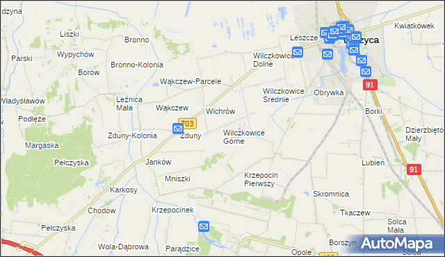 mapa Wilczkowice Górne gmina Łęczyca, Wilczkowice Górne gmina Łęczyca na mapie Targeo