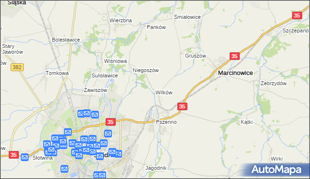 mapa Wilków gmina Świdnica, Wilków gmina Świdnica na mapie Targeo