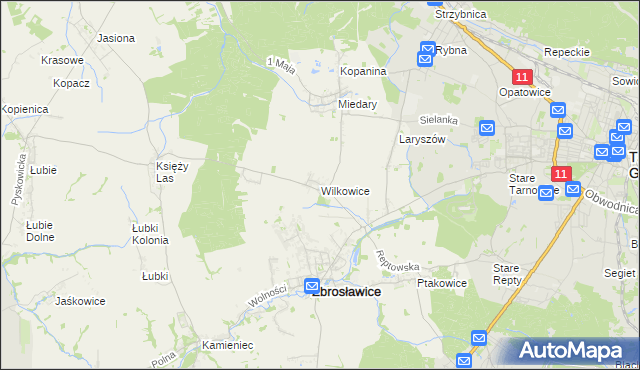 mapa Wilkowice gmina Zbrosławice, Wilkowice gmina Zbrosławice na mapie Targeo