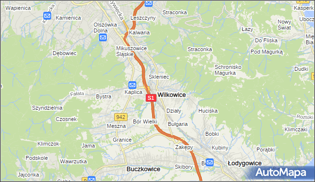 mapa Wilkowice powiat bielski, Wilkowice powiat bielski na mapie Targeo