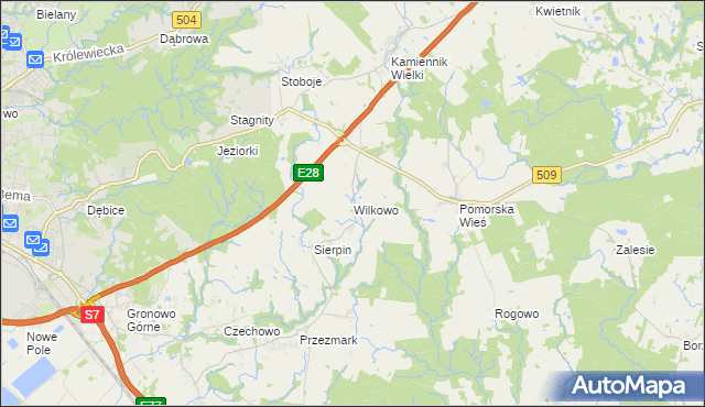 mapa Wilkowo gmina Milejewo, Wilkowo gmina Milejewo na mapie Targeo