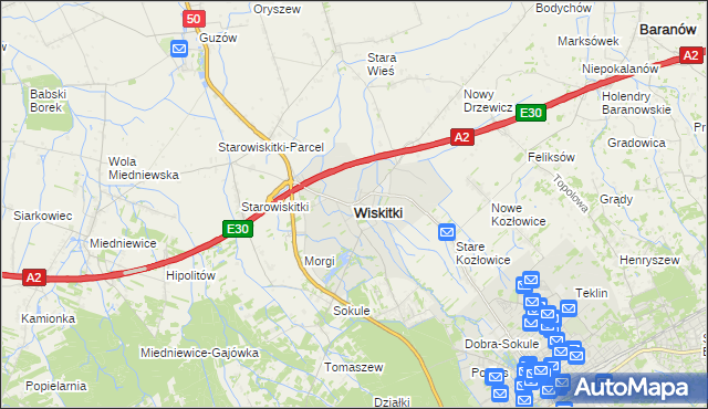 mapa Wiskitki, Wiskitki na mapie Targeo