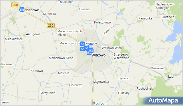 mapa Witkowo powiat gnieźnieński, Witkowo powiat gnieźnieński na mapie Targeo