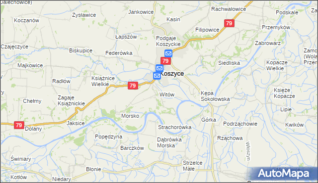 mapa Witów gmina Koszyce, Witów gmina Koszyce na mapie Targeo