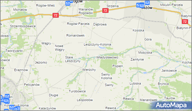 mapa Władysławowo gmina Jeżów, Władysławowo gmina Jeżów na mapie Targeo