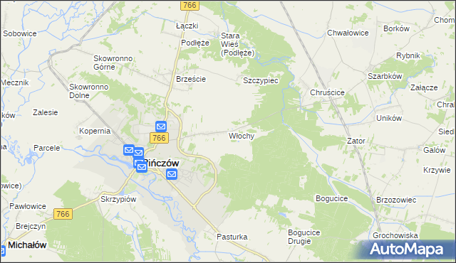 mapa Włochy gmina Pińczów, Włochy gmina Pińczów na mapie Targeo