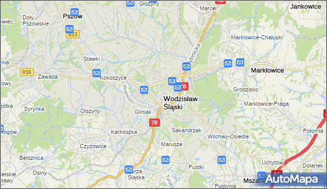 mapa Wodzisławia Śląskiego, Wodzisław Śląski na mapie Targeo