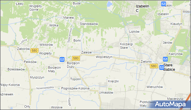 mapa Wojcieszyn gmina Stare Babice, Wojcieszyn gmina Stare Babice na mapie Targeo