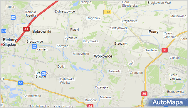 mapa Wojkowice powiat będziński, Wojkowice powiat będziński na mapie Targeo