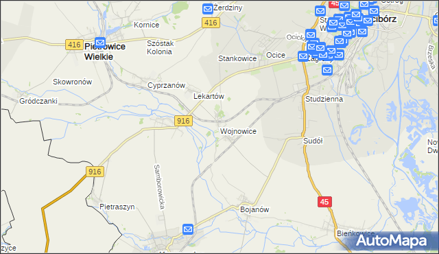 mapa Wojnowice gmina Krzanowice, Wojnowice gmina Krzanowice na mapie Targeo