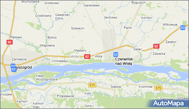 mapa Wola gmina Czerwińsk nad Wisłą, Wola gmina Czerwińsk nad Wisłą na mapie Targeo