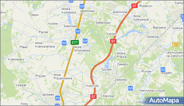 mapa Wola Mrokowska, Wola Mrokowska na mapie Targeo