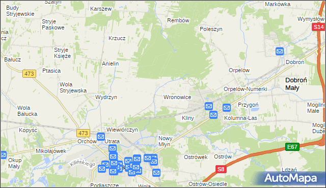 mapa Wronowice gmina Łask, Wronowice gmina Łask na mapie Targeo