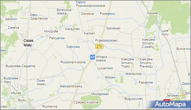 mapa Wrząca Wielka gmina Koło, Wrząca Wielka gmina Koło na mapie Targeo
