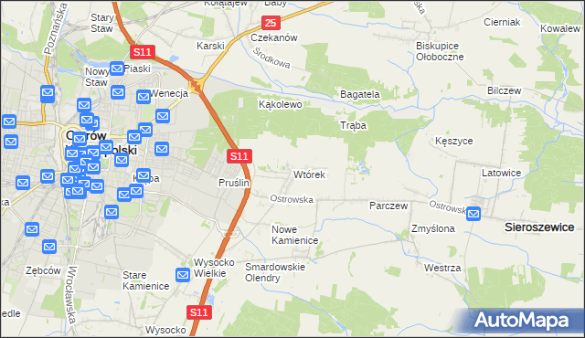 mapa Wtórek gmina Ostrów Wielkopolski, Wtórek gmina Ostrów Wielkopolski na mapie Targeo