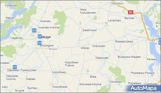 mapa Wtórek gmina Wilczyn, Wtórek gmina Wilczyn na mapie Targeo
