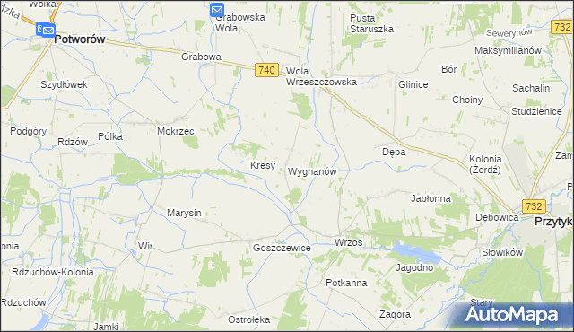 mapa Wygnanów gmina Przytyk, Wygnanów gmina Przytyk na mapie Targeo