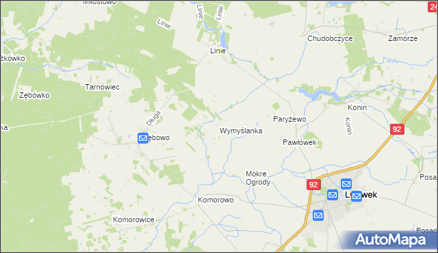 mapa Wymyślanka gmina Lwówek, Wymyślanka gmina Lwówek na mapie Targeo
