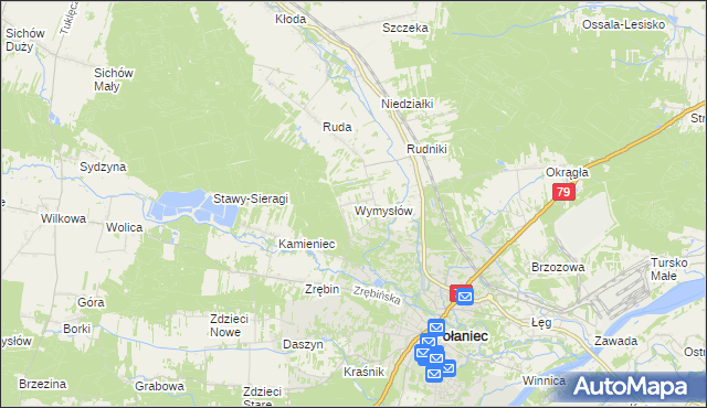 mapa Wymysłów gmina Połaniec, Wymysłów gmina Połaniec na mapie Targeo