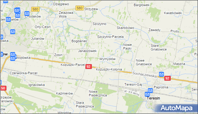 mapa Wymysłów gmina Sochaczew, Wymysłów gmina Sochaczew na mapie Targeo