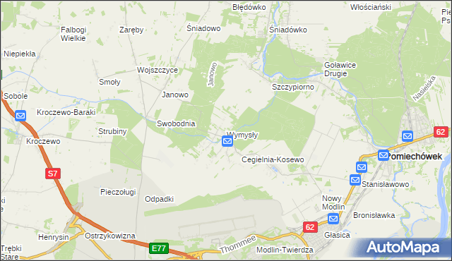 mapa Wymysły gmina Pomiechówek, Wymysły gmina Pomiechówek na mapie Targeo