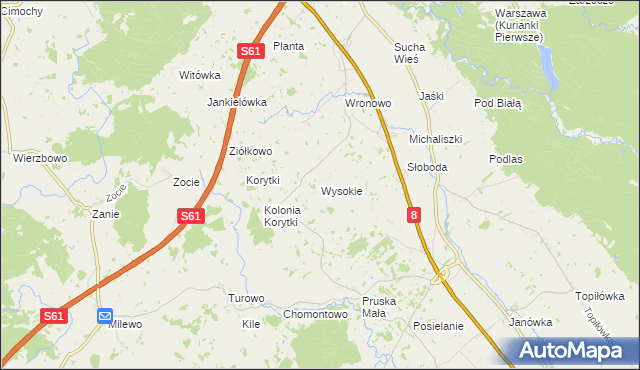 mapa Wysokie gmina Raczki, Wysokie gmina Raczki na mapie Targeo